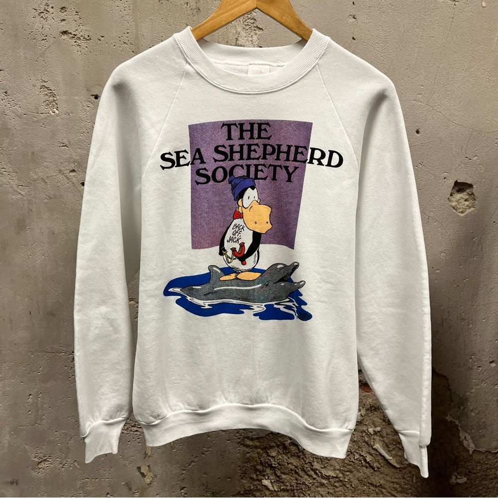 Vintage 90s Sea Sheppard Society White Back Off Jack Dolphin Sweatshirt USA Made